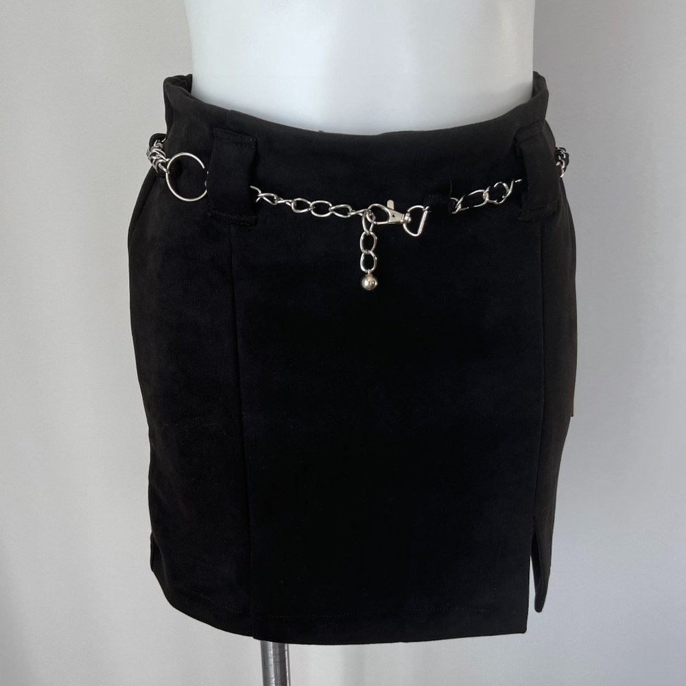 Iris Black Suede Skirt with Chain Belt